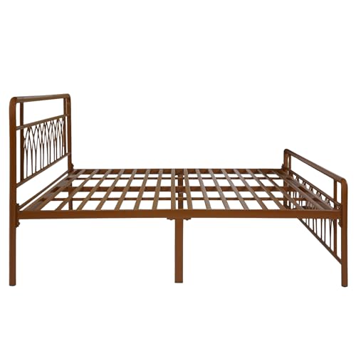Image of Jexx Metal King Size Bed Without Storage | Wrought Iron Double Bed with Headboard & Footboard | Sturdy Powder Coated Platform Bed King Size Cot for BedroomLivingRoom Brown (75x72)