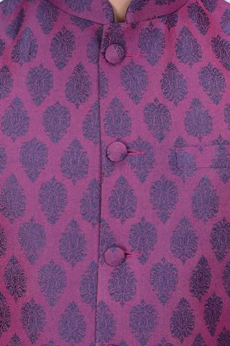 Image of KISAH Men's Nehru Jacket, Magenta Silk Blend, Jacquard Regular Fit Mandarin Collar Long Sleeves (38)