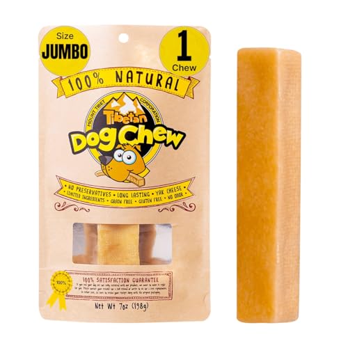 Tibetan Dog Chew Yak Cheese Sticks - Natural, Handmade Treats for Jumbo Dogs, Long-Lasting Entertainment, Perfect for Aggressive Chewers, Rawhide-Free, Grain-Free, Gluten-Free (1 Chew, Jumbo)