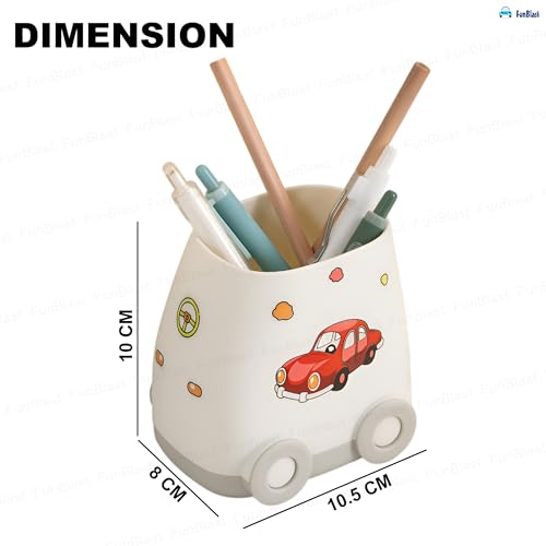 Image of FunBlast Pen Stand for Study Table, Car Stationary Organizer with Kawaii Stickers, Pen Stand for Kids & Girls, Desk Organizer, Birthday Return Gifts for Kids (White)