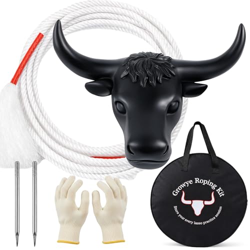 Crowye Plastic Roping Dummies Junior Steer Head Dummy Set, Roping Dummy, Include 11 Inch Steer Head with 16 Inch Storage Bag, 20-Foot Cotton Lasso Rope, Steel Rods, Gloves for Junior Roper Practice