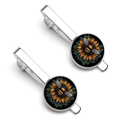 Sunflower Save The Bees Men's Tie Clip Tie Bar Round Tie Clasp Classic Tie Tack Pins Jewelry Accessories