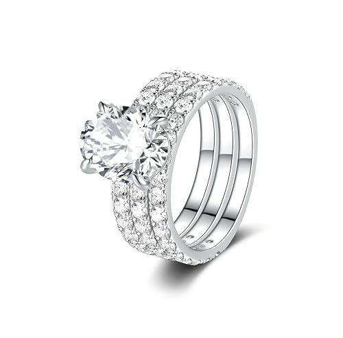 Moissanite Wedding Rings Bridal Set Total 3.8-4.74cttw 3CT Center Round Oval Cut Sterling Silver D Color Wedding Ring Set2