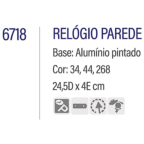 RELÓGIO DE PAREDE REDONDO MODERNO ANALÓGICO ALUMÍNIO HERWEG PRETO