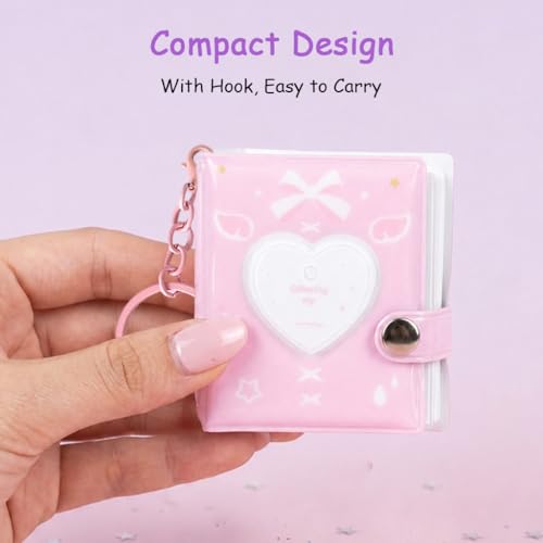 Image of HASTHIP Mini Photo Album Keychain Set of 2 Portable Photocard Binder Holders Mini Photos Book with Heart Charm for Travel and Daily Use