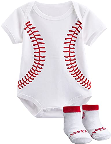 Image of COSLAND Baby Boys' Cotton Sport Casual Bodysuit, Infant Short Sleeves Pattern Outfits, 0-18 Months