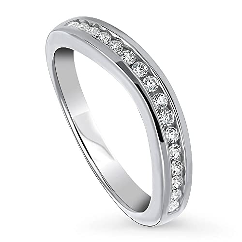 BERRICLE Sterling Silver Wedding Rings Channel Set Round Cut Cubic Zirconia CZ Curved Half Eternity Ring for Women, Rhodium Plated