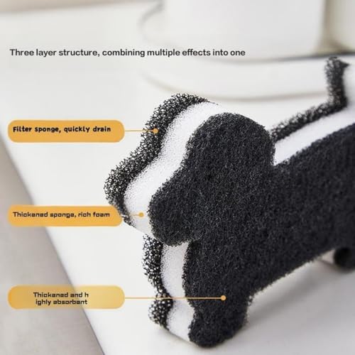 Image of Cute Dog Sponge for Dishes- Soft Scrubber, Three Layer Cleaning Sponge, Non-Scratch Dishwashing Sponge (2pcs)