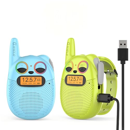 QNIGLO Walkie Talkie Recargable Niños, Se Puede Usar en Muñeca 3 Kilómetros de Largo Alcance 10 Tonos de Llamada Niños o Niñas de 3 a12 Años Regalos de Cumpleaños, para Aventuras Montar en Bicicleta