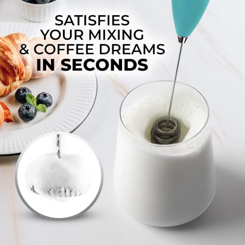 Image of Zulay Kitchen Powerful Milk Frother Wand With Duracell Batteries - Ultra Fast Handheld Drink Mixer - Electric Whisk Foam Maker for Coffee, Lattes, Cappuccino & Matcha - Triple Whisk - Queen Turquoise