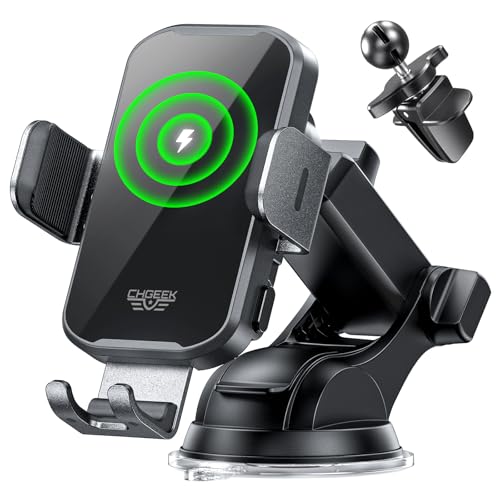 CHGeek Wireless Car Charger Phone Holder Mount, 15W Fast Charging Auto Clamping Phone Holders for Your Car Dashboard Windshield Air Vent Car Accessories for iPhone, Samsung Galaxy, Google Pixel etc