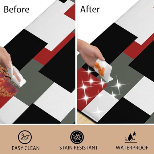 Chiinvent Red Black Kitchen Rugs Mats Set Of 2 Cushioned Anti Fatigue Kitchen Floor Mat White And Grey Geometric Pvc Non-Slip Waterproof Comfort Standing Mats For Kitchen Office thumb #5