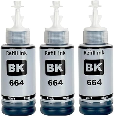 664 Black Refill Ink for Epson L130, L360, L380, L361, L565, L210, L220, L310, L350, L355, L365, L385, L405, L455, L485 Printers (Pack of 3)