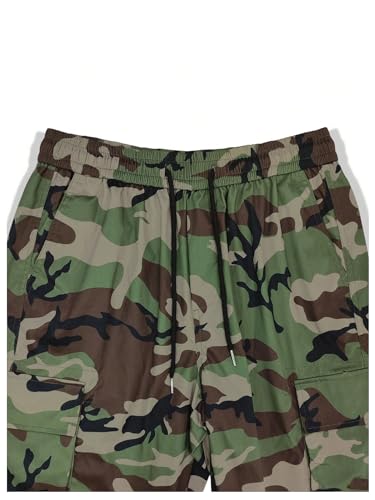OYOANGLE Men's Camo Print Drawstring Elastic Waist Jogger Pants FLA Pocket Cargo Pants4