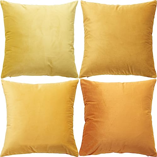 GONOVE Cushion Covers 40cm x 40cm Soft Velvet Colorful Plain Pillowcase Set of 4 Square Decorative Throw Pillow Cover for Home Sofa Bed Chair Orange Series