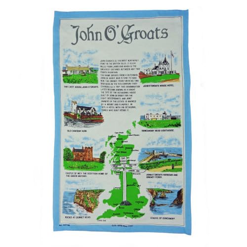2x Scottish Cotton Tea Towels pack - 48x76 cm - John O' Groats Design - Traditional Scotland Heritage Tea towels for Kitchen - Mothers Day, Burns Supper, Christmas, Special occasions — image 1