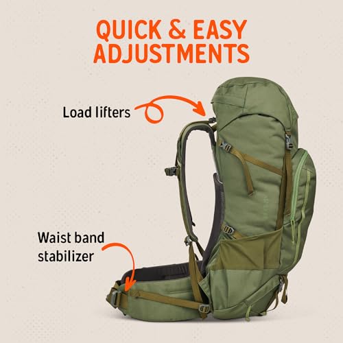Image of Kelty Asher Backpack, Daypack to Multi-Day Backpacking Capacity, Hiking, Lightweight Travel Pack, Internal Frame (55L Winter Moss)