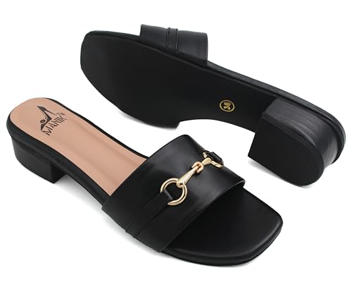 Image of MANIK Women's Fashion Block Heel Sandal | Faux Leather, Comfortable & Stylish Heels Sandals| Ideal for Office, Casual, Party & Formal Occasions 1.5 inches heel