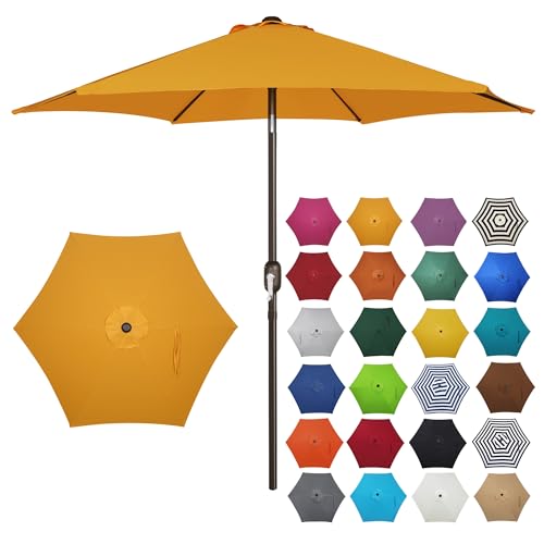 Image of Blissun 7.5 ft Patio Umbrella, Yard Umbrella, Outdoor Market Umbrella with Push Button Tilt Crank, Golden Yellow