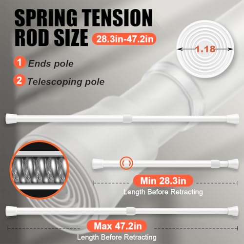 Image of HASTHIP Retractable Curtain Rod 28.7-43 inches Tension Rod 13mm Diameter Multipurpose Metal Rod Window Safety Bar Detachable Hanging for Wall