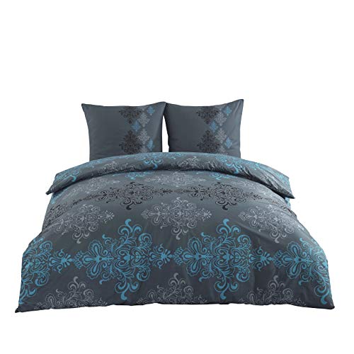 Class Home Collection 3 TLG. Renforce Baumwolle Bettwäsche Bettgarnitur Set Reißverschluss 200x220 cm Aura Türkis