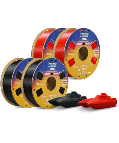 Image of OVERTURE PETG Filament 1.75mm Bundle 4kg, High Speed 3D Printer Filament, Neatly Wound & Clog-Free, 4 Pack 1kg(2.2lbs), Accuracy + /- 0.02mm, Fit Most FDM Printers (Black*2+Red*2)