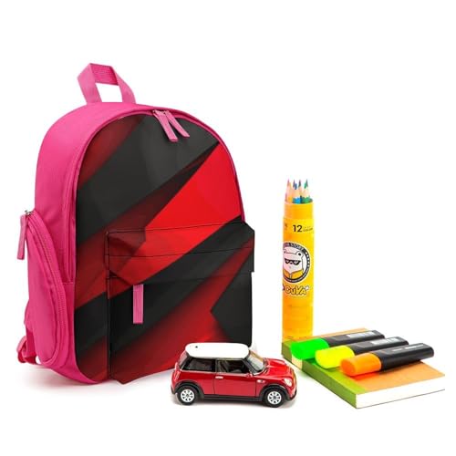 Red Black Backpack Small Book Bag with Side Pocket, Lightweight Durable Backpack, Travel Rucksack, Pink-style3