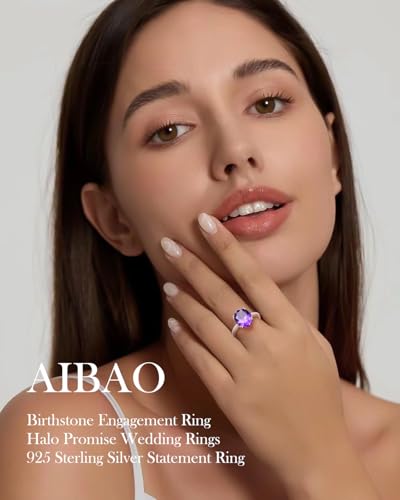 AIBAO Birthstone Rings for Women Oval Cut Ruby/Sapphire/Emerald/Aquamarine/Peridot/Amethyst Gemstone 925 Sterling Silver Ring Solitaire Engagement Ring Size 6, 7, 8, 9, 102