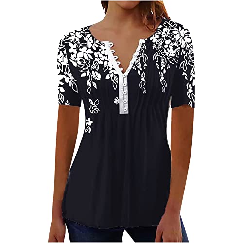 Tunika Damen Sommer T-Shirt Oberteile Kurzarm Longshirt Blumenmotiv Shirts...