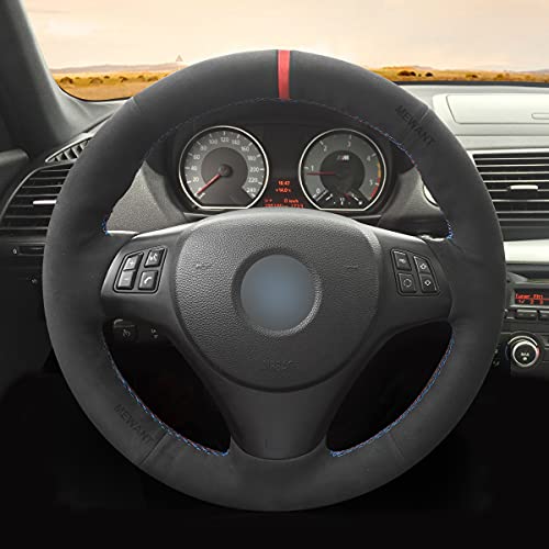 Mewant Car Steering Wheel Cover For Bmw 1 Series E81 E82 E87 E88 2008-2013 / 3 Series E90 E91 E92 E93 2006-2011 / M3 E90 E92 E93 2008-2013 Customized Black Suede #TOP1