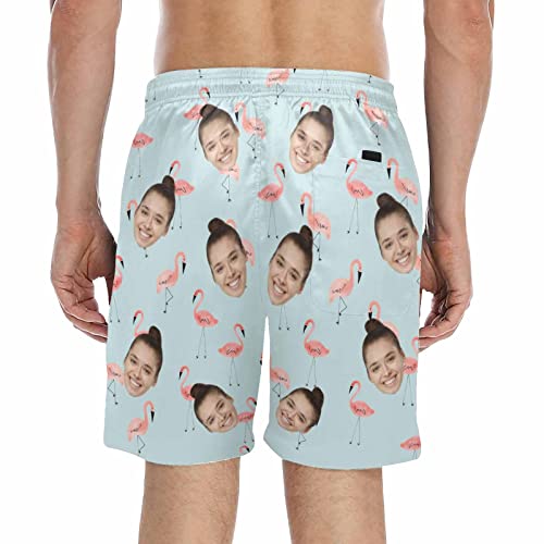 Custom Flamingo Men's Swim Trunks with Face Personalized Board Shorts for Men,Beach Swim Shorts Summer Swimwear Photo Gifts2