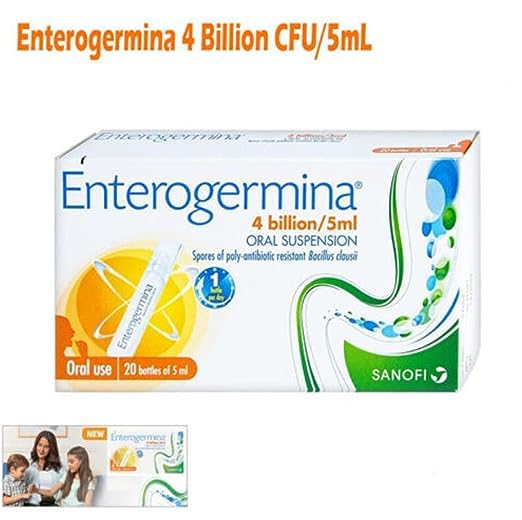Enterogermina Adult Probiotic 4 Billion CFU 5mL 20 Count (contains the spores of Bacillus Clausii) Nutrients supplements containing probiotic microorganisms.Probiotic microorganisms help regulate it