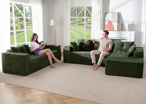 Image of MAXYOYO Modular Sectional Couch with L-Shape Chaise and Loveseat, Modern Boneless Couch for Living Room, Oversized Sofa with Deep Seat, No Assembly Required, Green