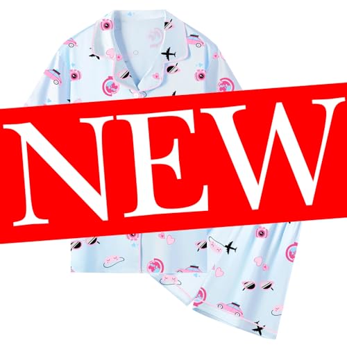 Image of Umeyda Women & Girls Pajamas Set, Soft Satin Lightweight Silk Button-Down Top with Shorts 2 Piece PJS for Mom Boys Kids Gifts