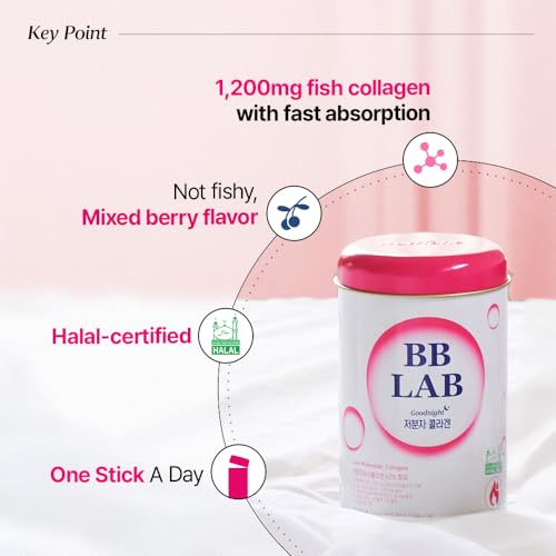 BB LAB Good Night Low Molecular Collagen Powder Stick Supplement, Halal Certified, Korean Marine Collagen, Fish Collagen Peptides, Vitamin C, Glycine, Fast Absorption, Mix Berry Flavor - Image 3
