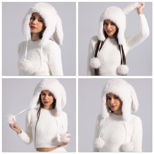 Girls Shape Hat White Winter Student Outdoor Cycling Skiing Climbing Hat Cold Weather Keep Warm Trapper Hat2