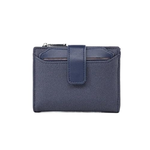 Women's Folding Short Wallet PU Leather Zipper Coins Purses Solid Color Versatile Pouch Bag Card Holder Coin Purse(Blue)