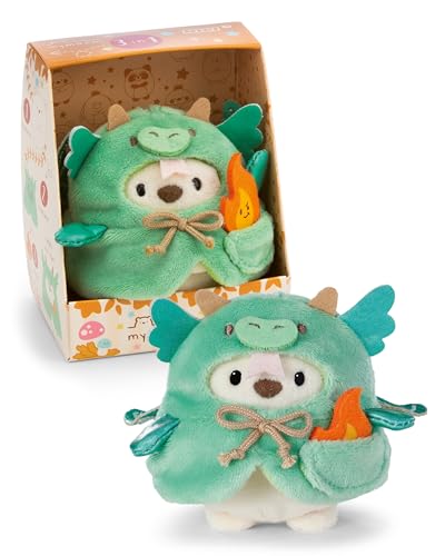 NICI Set de Peluche Oso Polar Snono de 8 cm, con Llama y Disfraz de dragón, en Caja de Regalo, 8,5 x 6,5 x 10 cm, Beis, Suave muñeco mymochi, Adorable Animal Kawaii para abrazarlo y Jugar, 62585