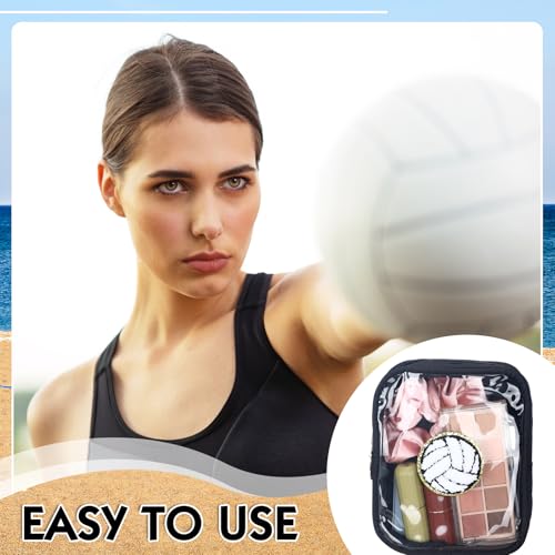 Reginary 12 Pcs Sport Team Gift Bags 6 x 5 Inch Chenille Patch Clear Makeup Bags Waterproof Travel Size for Women Party Favors Team Stuff(Black,Volleyball)3