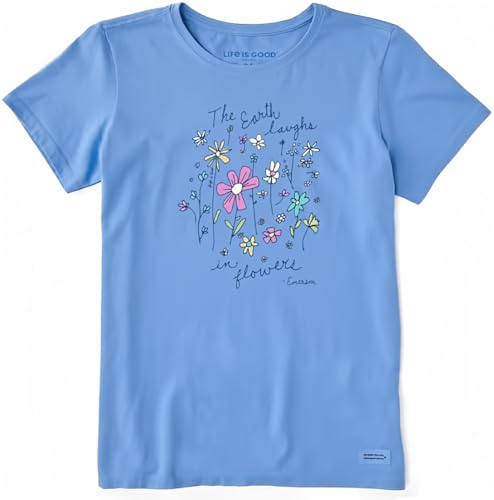 Life is Good Women's Crusher Tee, Short Sleeve Cotton Graphic T-Shirts, Earth Laughs in Wildflowers