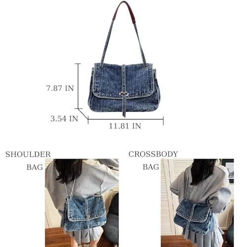 Bolso Tote Denim Casual Retro Azul miniatura 5