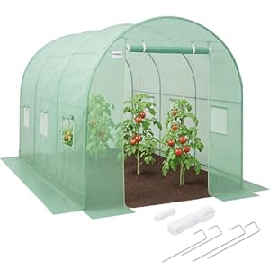 Kanwod Gartengewächshäuser mit Stahlfundament 3x2x2 m, 6m² Foliengewächshaus mit Tür und 6 Fenstern, Tomaten Gewächshaus Winterfest, UV4 Folientunnel 140g/m² aus Stahlrohr