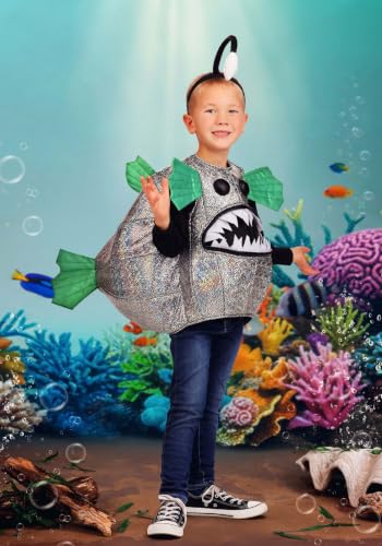 Toddler Anglerfish Halloween Costume | Animal Outfit Tunic with Glow In The Dark Antenna Headband for Dress Up Standard