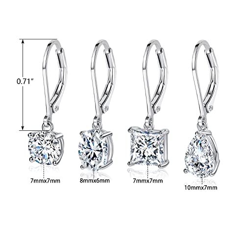 18K White Gold Plated Earrings Round Princess Cut Clear Cubic Zirconia Tear Drop Dangle Earrings for Women Hypoallergenic2