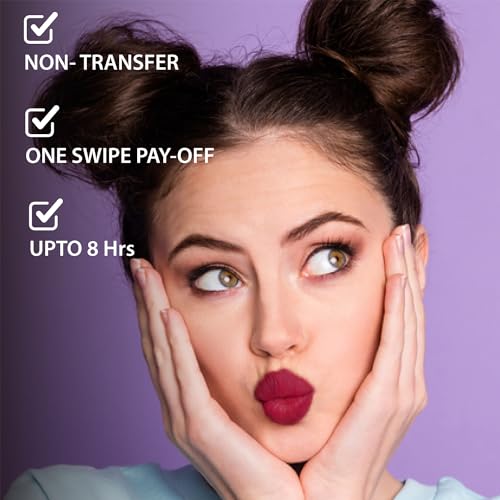 Image of Blue Heaven Non Transfer Matte Lip Color, Long Lasting upto 8 hrs, Light Weight & Smudge Proof, Non Transfer Liquid Lipsticks for Women, 201, 2.8ml