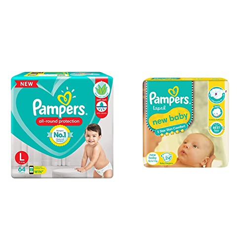 Image of Pampers Diaper Pants, Large, 64 Count & Pampers Active Baby Diapers, New Born, 24 Count