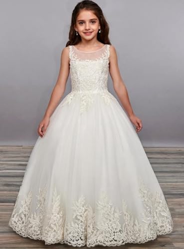 Lace Tulle Flower Girl Dresses for Wedding Backless Princess Pageant Ball Gown A Line First Communion Dress for Girls3