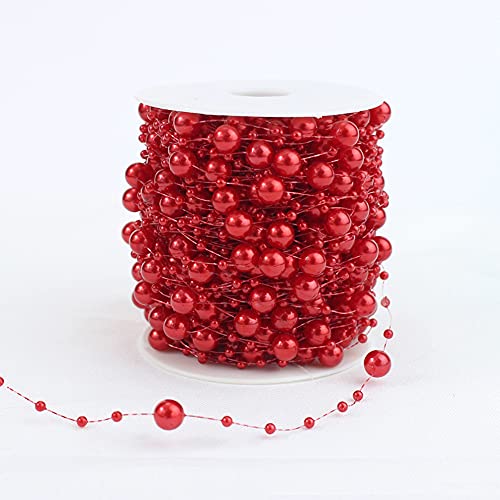 Guirnalda Perlas 30 m,Cinta Perlas,para Regalo,Cinta Decorativa con Perlas para Manualidades,Fiestas,decoración Mesa,Boda,Novia,Accesorios para el Pelo,Collar,Ramo Novia,Navidad,Color Rojo Cover
