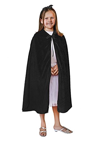 Kids Halloween Christmas Costumes Cape Velvet Hooded Cosplay Party Cloak Wizard Robe (Black2)