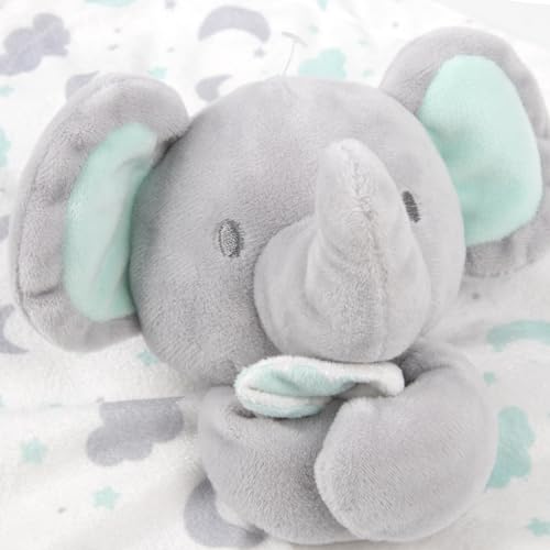 Image of Baby Essentials Minky Animal Snuggler Lovey Blanket for Kids, Babies, Boys, Girls, Gender Neutral Security Blanket with Stuffed Animal (Moonlight Elephant)